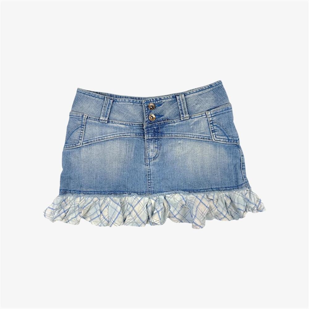Mini y2k denim skirt plaid ruffle hem - fits like xxs / 00